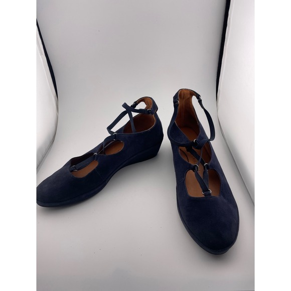 L'amour des pieds navy blue lace up ballet flats suede Bentham sz 7 comfort EUC - Picture 2 of 10